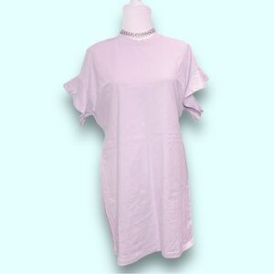 Lilac dress w/ short, capped ruffle sleeves. Sweatshirt cotton, Sz LG